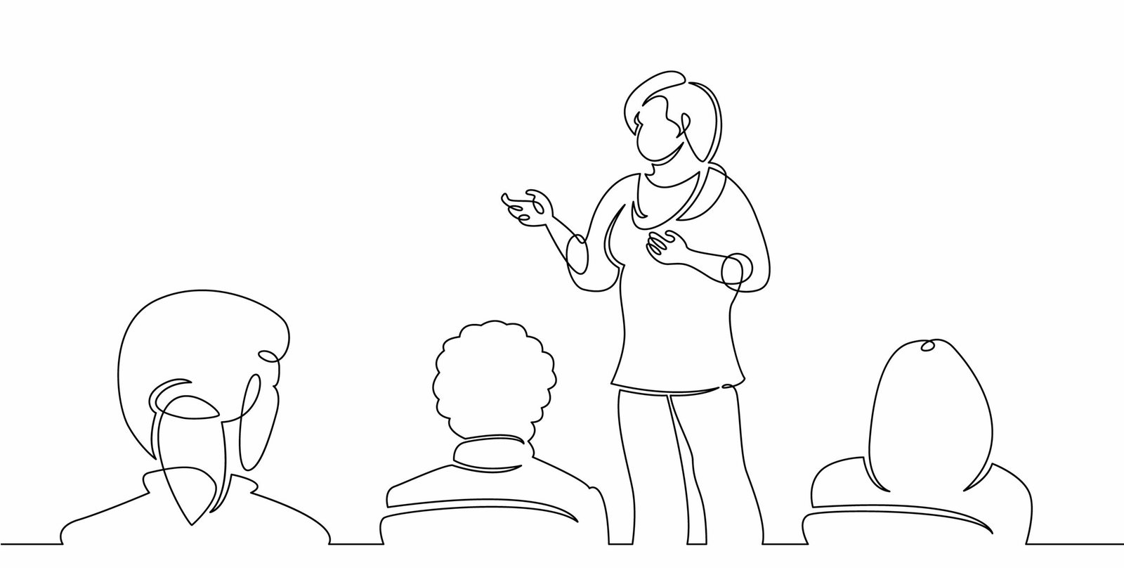 Illustration au trait d'une prise de parole devant un auditoire
